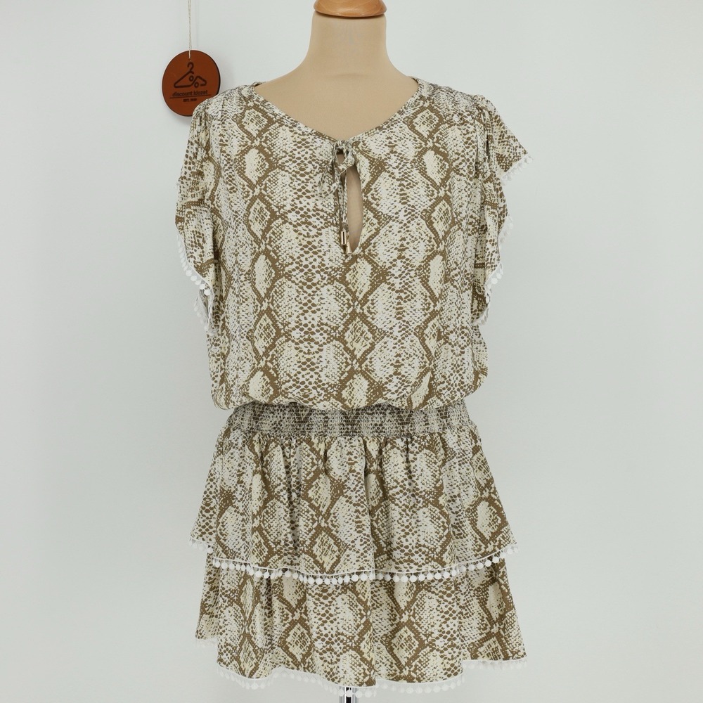 MELISSA‎ ODABASH Keri Tiered Snake Print Mousseline Mini Dress Medium Resortwear